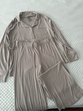 SKIMS Ribbed Long-Sleeve Pajama Set - Taupe